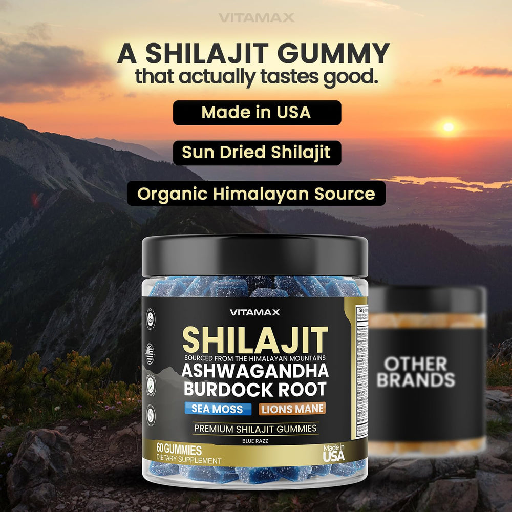 Vitamax Shilajit Gummies Made in USA badge on jar