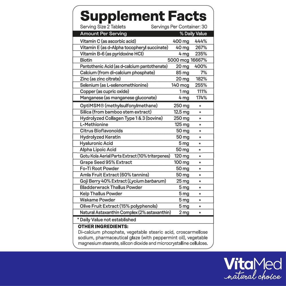 VitaMed daily-use tablets with glass of water for routine integration.