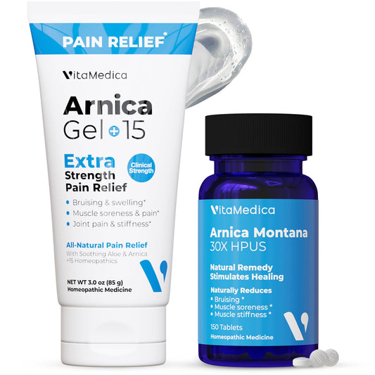 VitaMedica Arnica Montana tablets packaging for post‑surgery bruising support.