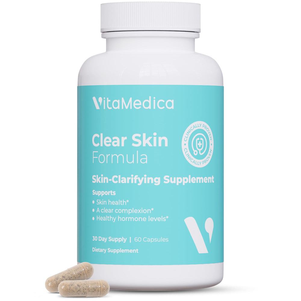 VitaMedica Clear Skin Formula bottle close-up for daily skin support.