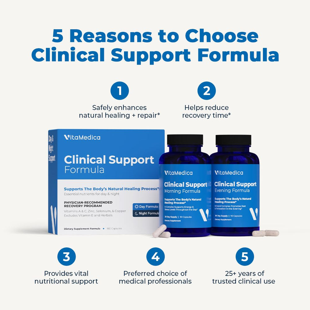 VitaMedica Clinical Support Formula ingredient closeup highlighting vitamins and minerals for holistic wellness