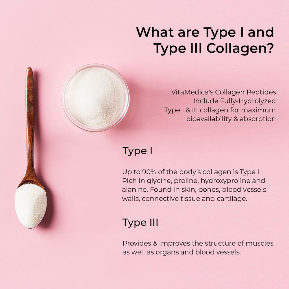 Made in USA tag on VitaMedica Collagen Peptides bottle highlights quality.
