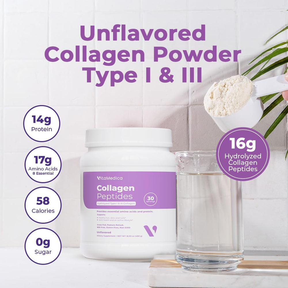 VitaMedica scoop shows 14g protein per serving for daily nourishment.