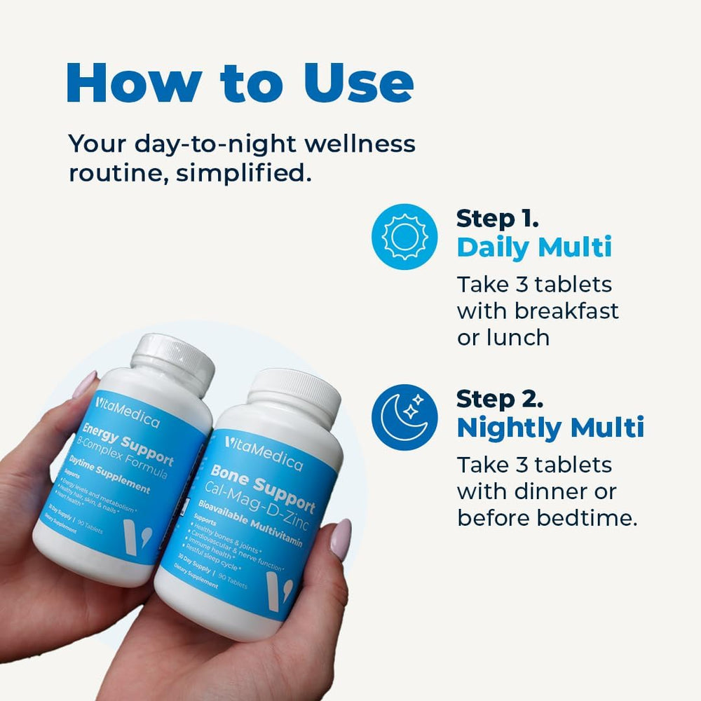 VitaMedica Day and Night ingredients panel highlights essential vitamins and minerals