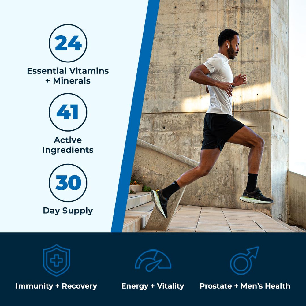 VitaMedica label closeup shows ingredients and daily nutrition for men.
