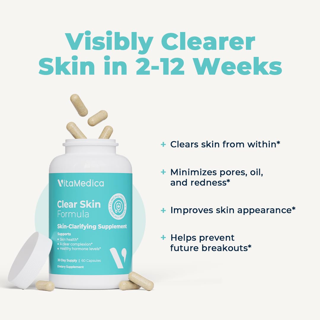 VitaMedica clear skin formula packaging photographed on a clean background.