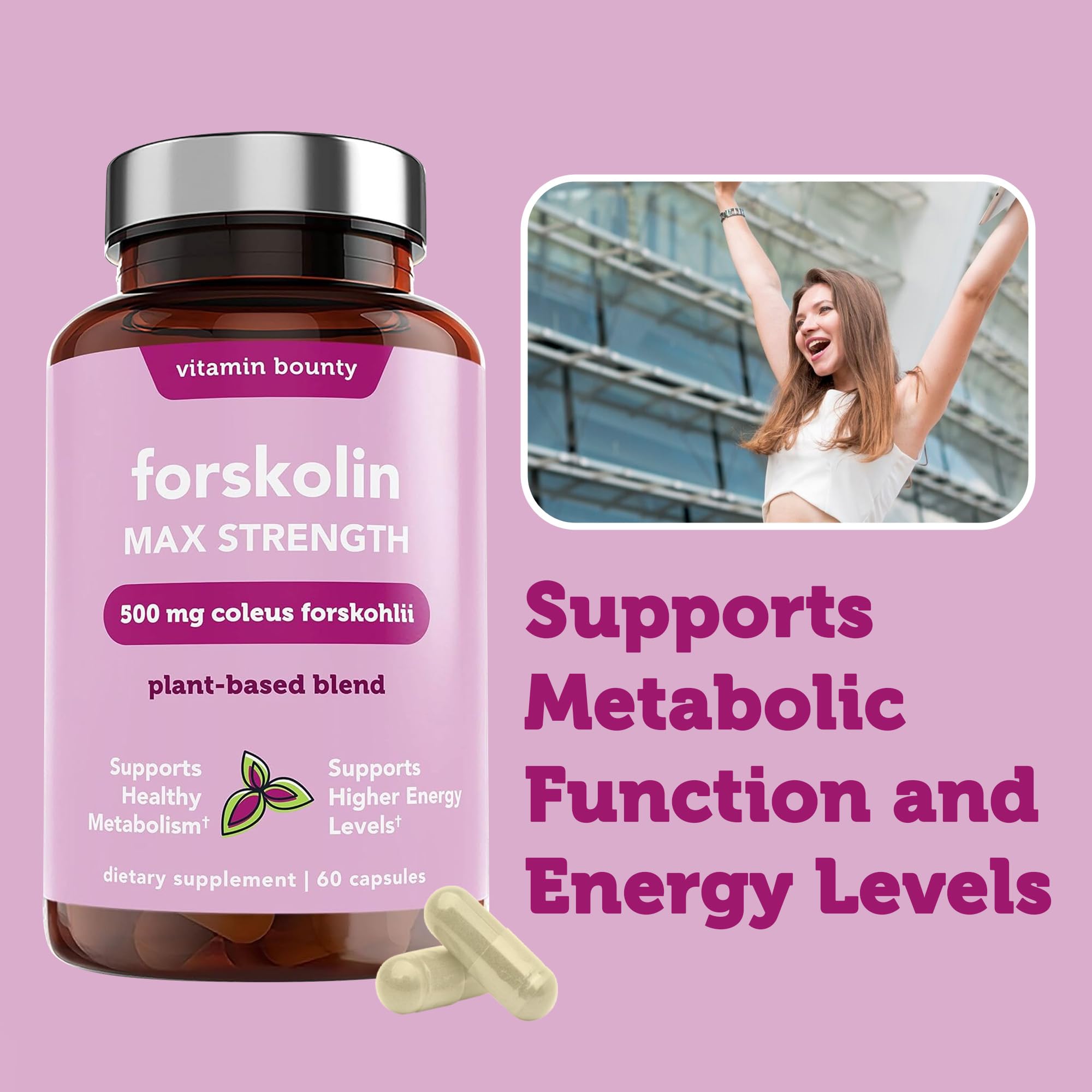 Vitamin Bounty Forskolin capsules with coleus forskohlii root label.