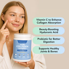 Vitamin Bounty collagen powder scoop beside container for easy measuring