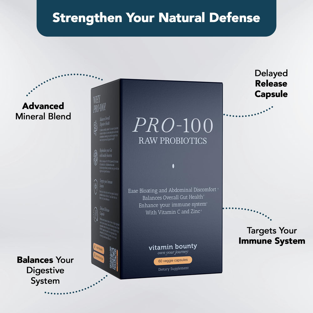Vitamin Bounty Pro-100 delayed-release capsules ensure gut delivery.