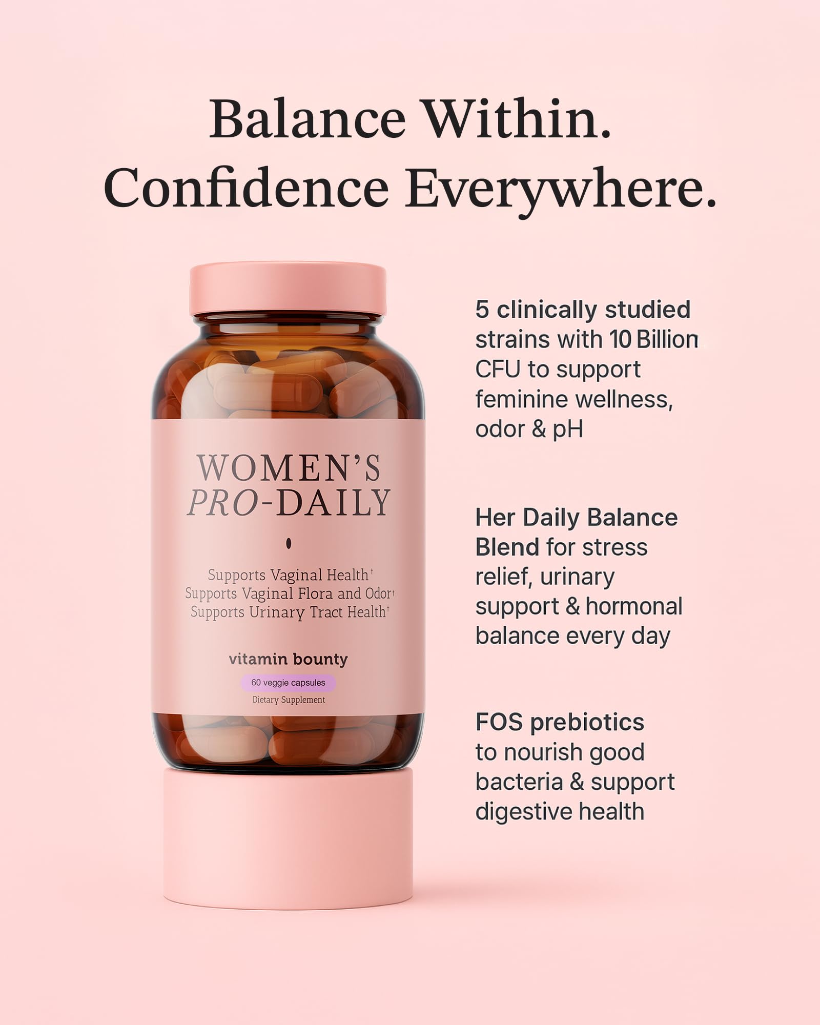 Vitamin Bounty Women's Pro-Daily Probiotic bottle side showing packaging details.