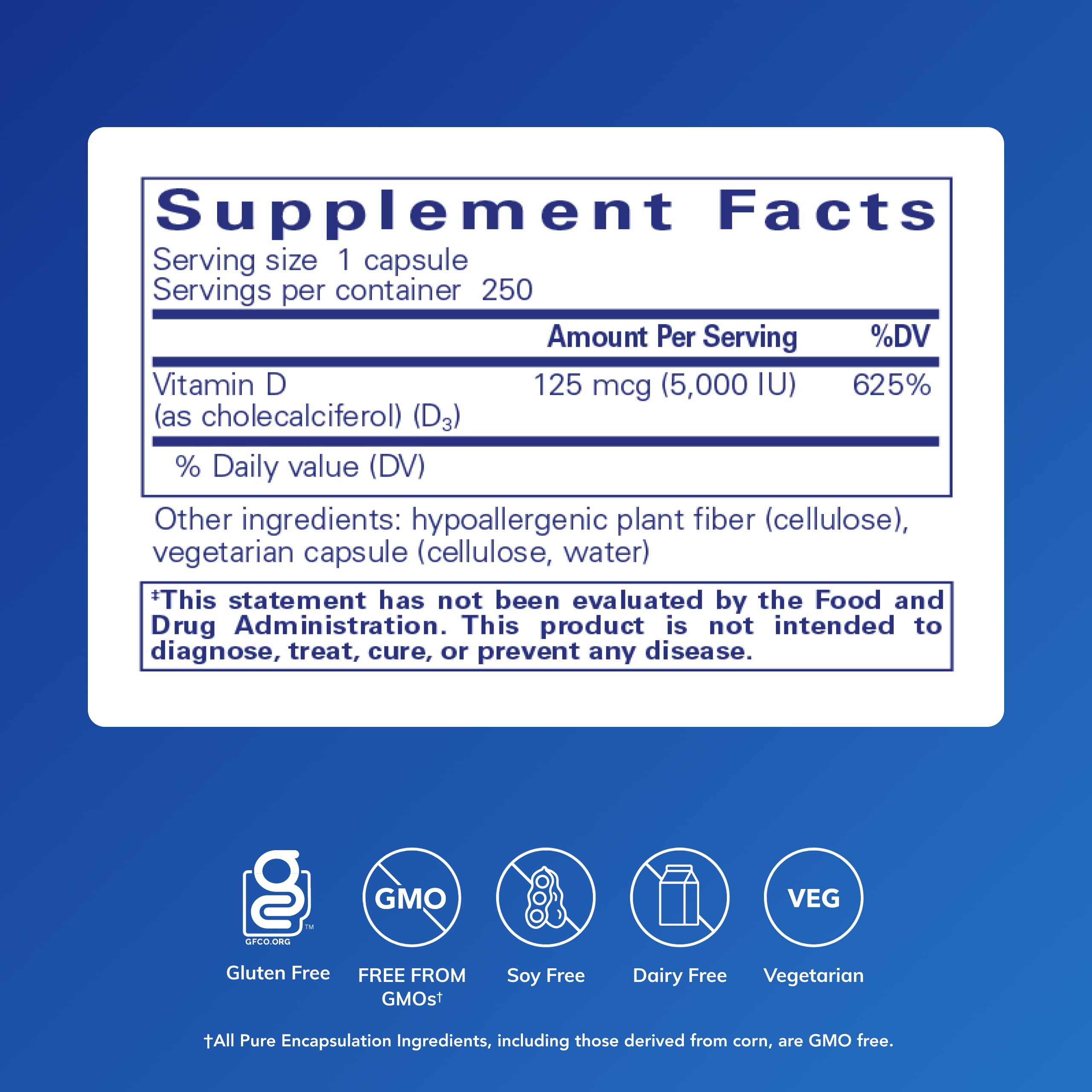 Pure Encapsulations Vitamin D3 label closeup—high potency for immune health.