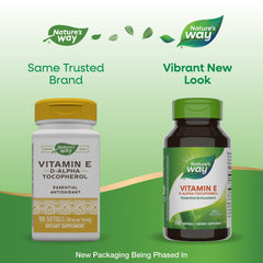 Nature's Way Vitamin E d-alpha tocopherol softgels for daily cell health support.
