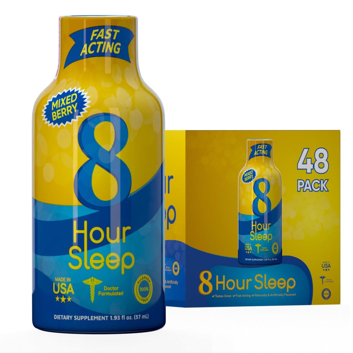 Vitamin Energy 8 Hour Sleep Shot mixed berry bottle promotes nighttime relaxation and sleep support.