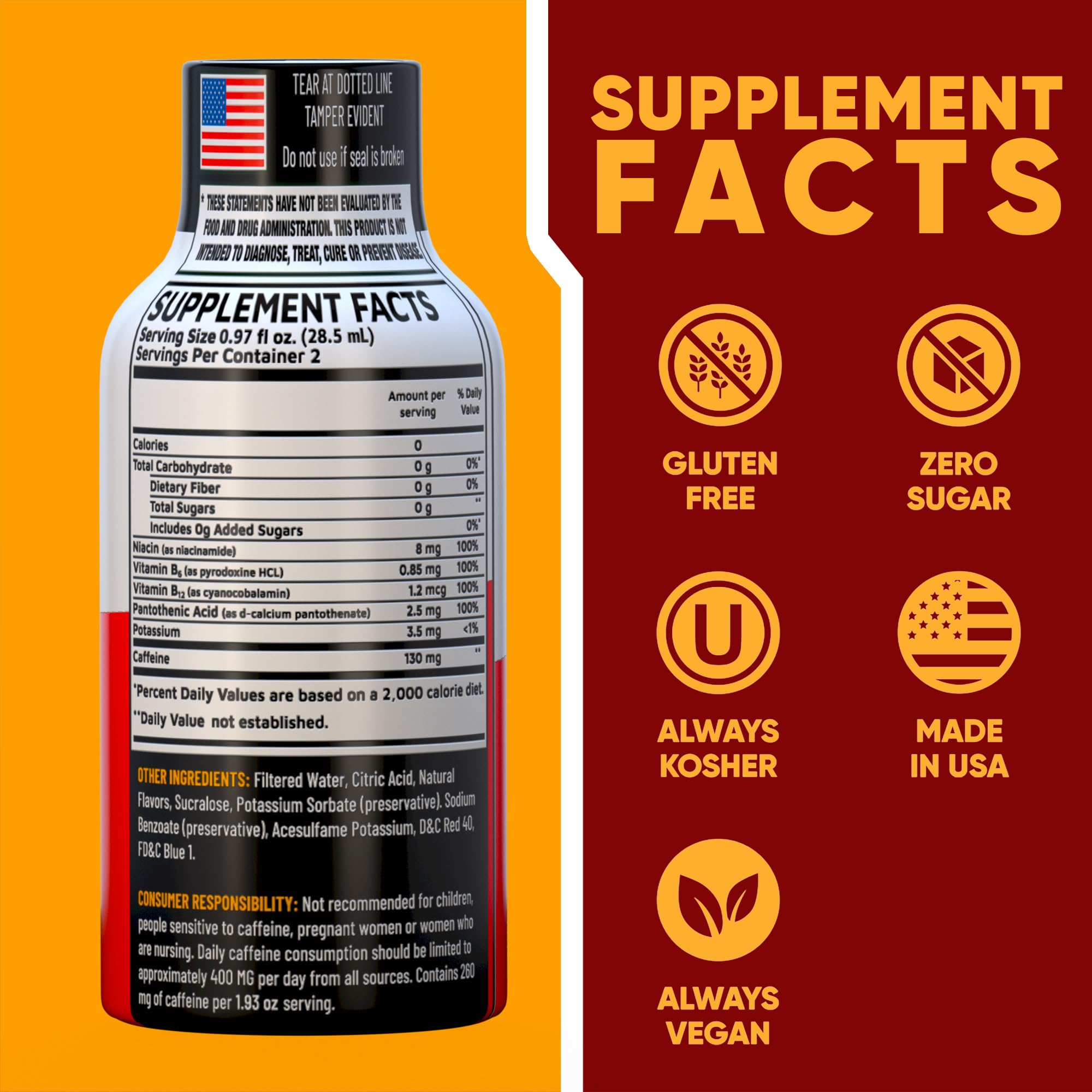 Vitamin Energy bottle label close-up highlighting vegan, sugar-free formula