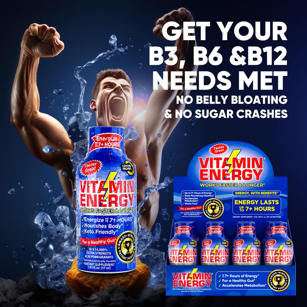 Vitamin Energy B12 shot daily use setup implies sustained focus without crashes.