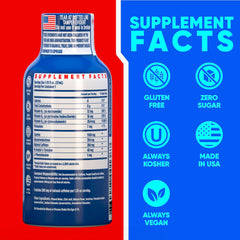 Vitamin Energy B12 shot ingredients label highlights B12 and caffeine for focus