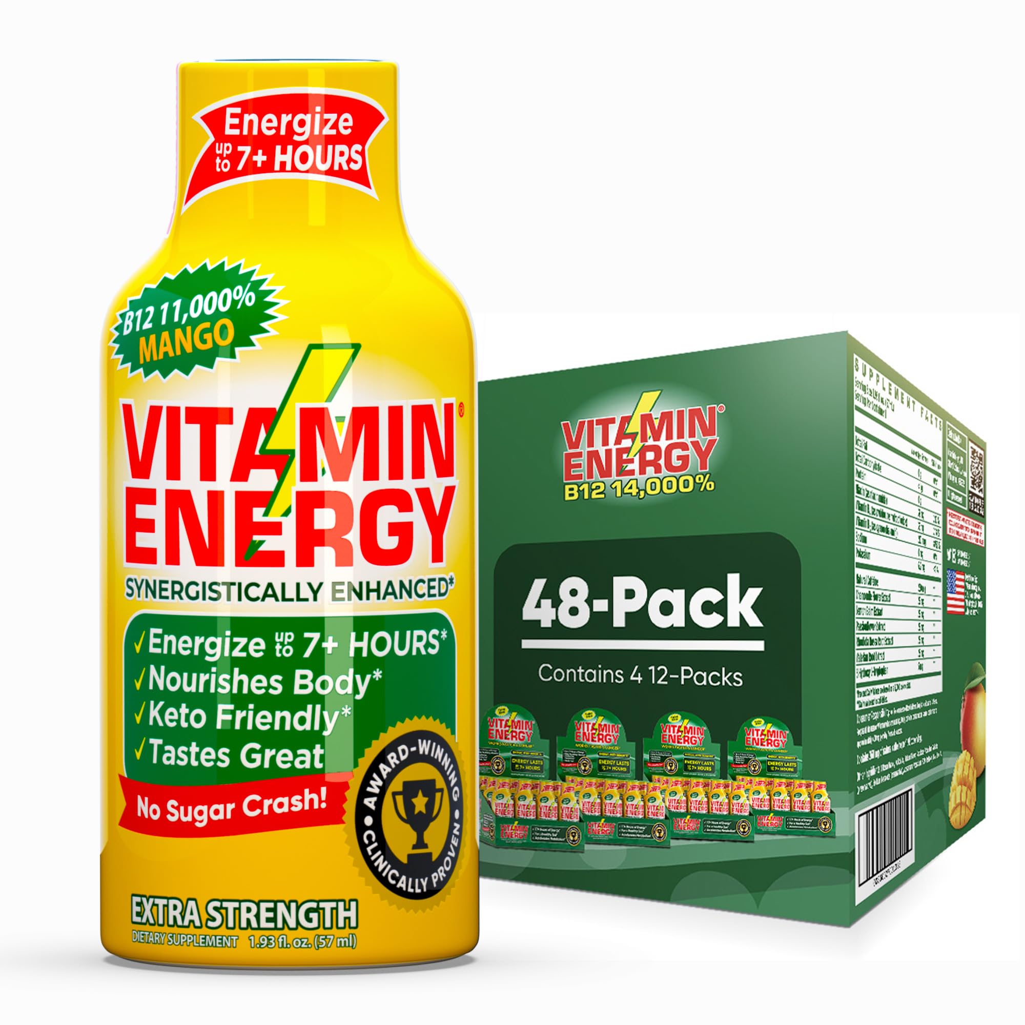 Vitamin Energy B12 shot mango front label for quick on-the-go energy
