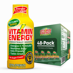 Vitamin Energy B12 shot mango front label for quick on-the-go energy
