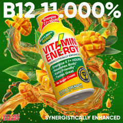 Glass with ice paired with Vitamin Energy B12 Shot Mango for refreshment