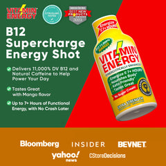 Vitamin Energy B12 shot mango ingredient panel lists B12, B6 and caffeine