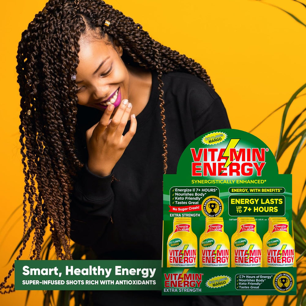 Vitamin Energy B12 shot mango office drawer for midday lift