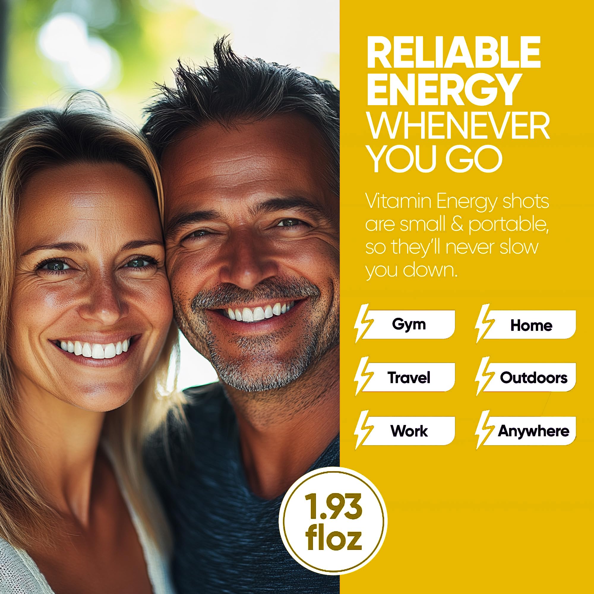 Vitamin Energy B12 shot mango splash glass shows refreshing energy without sugar