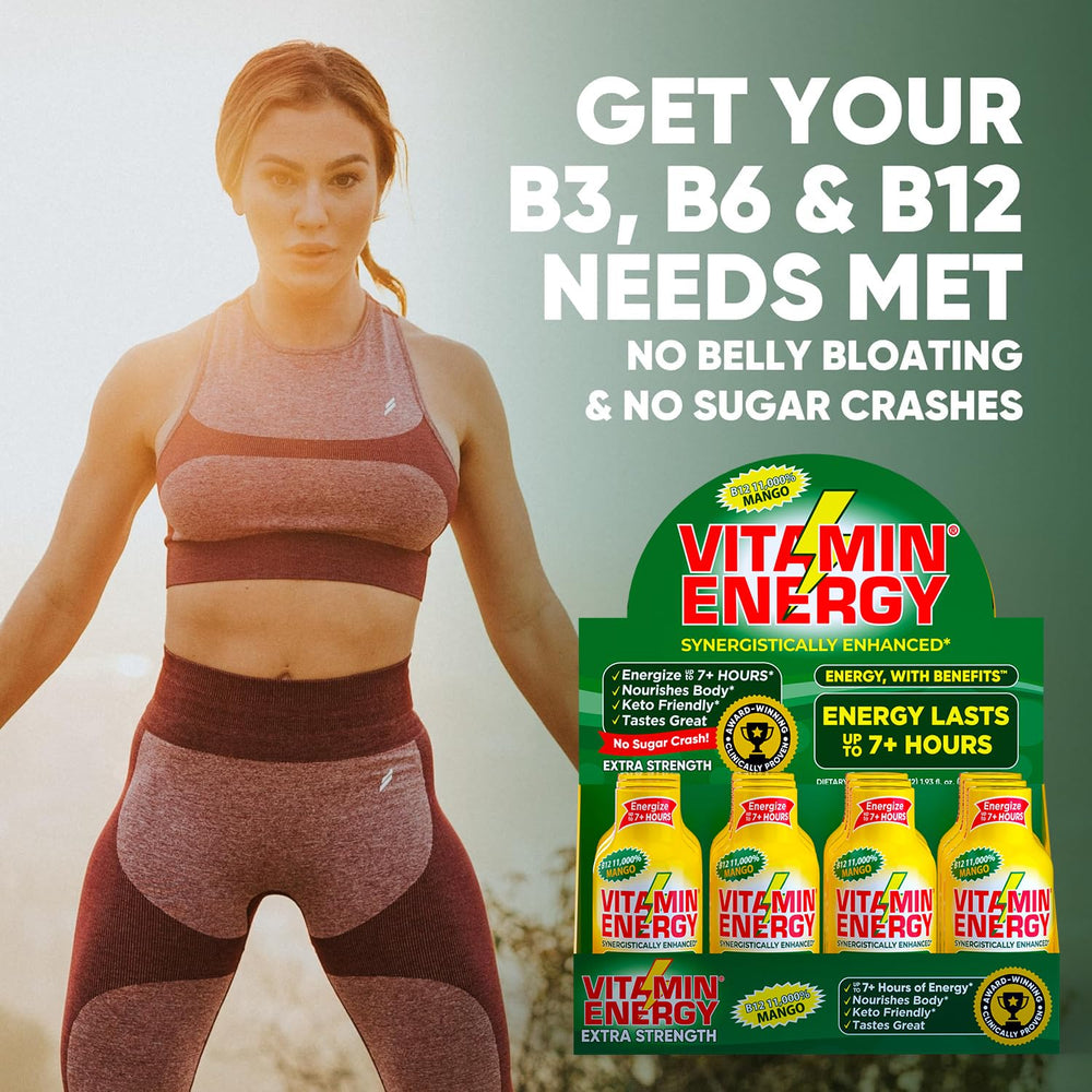 Travel-ready Vitamin Energy B12 Shot Mango in a bag