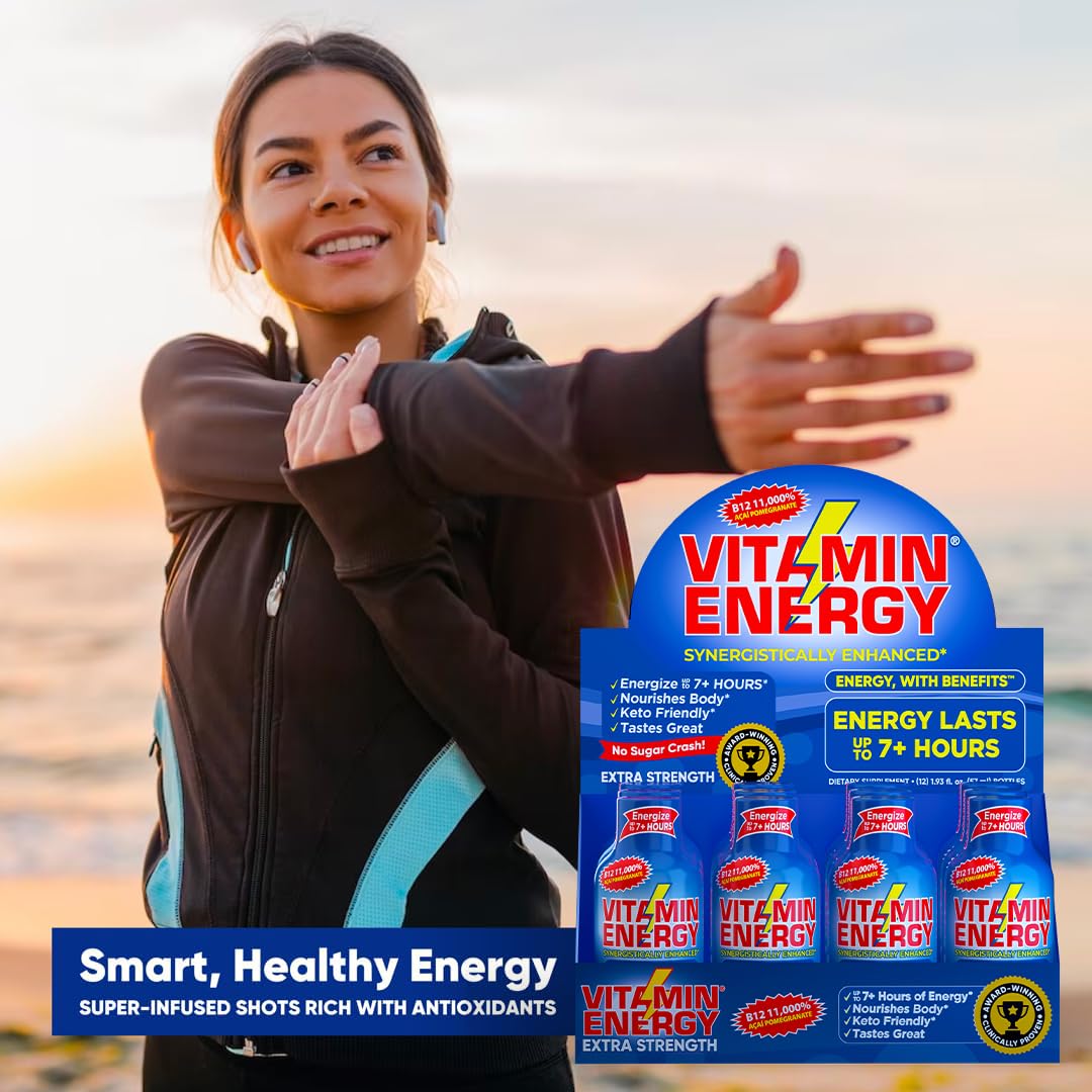 Vitamin Energy B12 shot vegan kosher gluten-free option promotes clean energy.