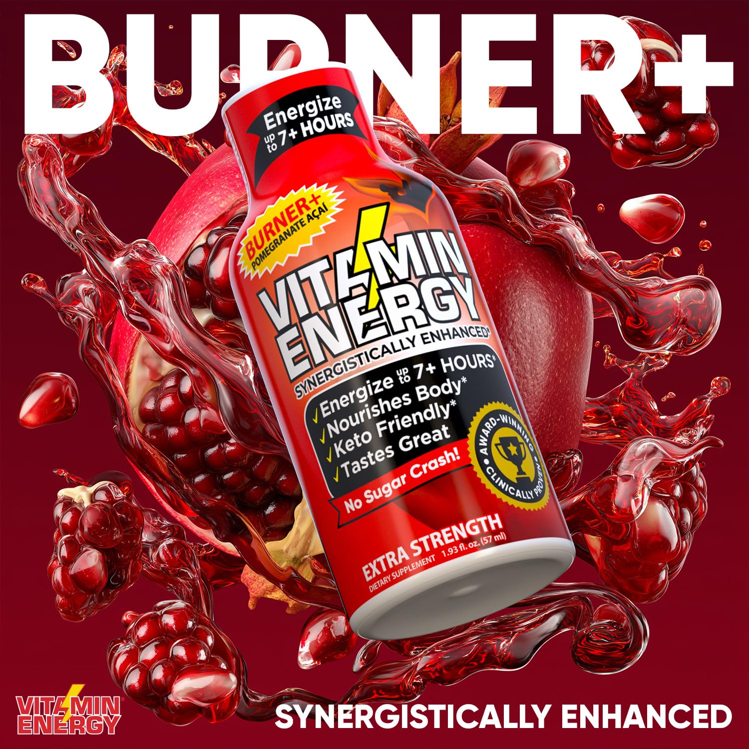 Vitamin Energy Burner+ zero sugar label communicates keto-friendly, calorie-free energy