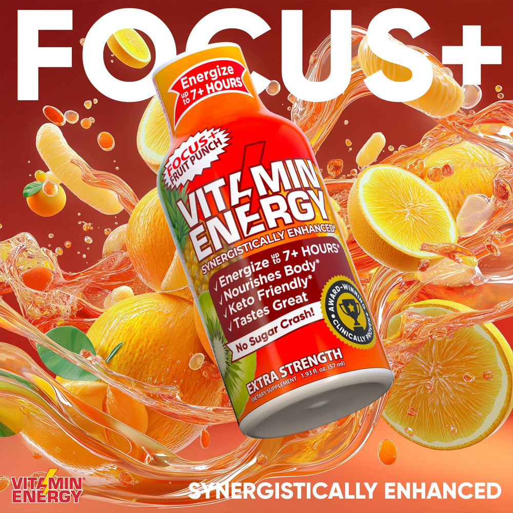 Vitamin Energy Focus+ nutrition panel view emphasizing caffeine and vitamins