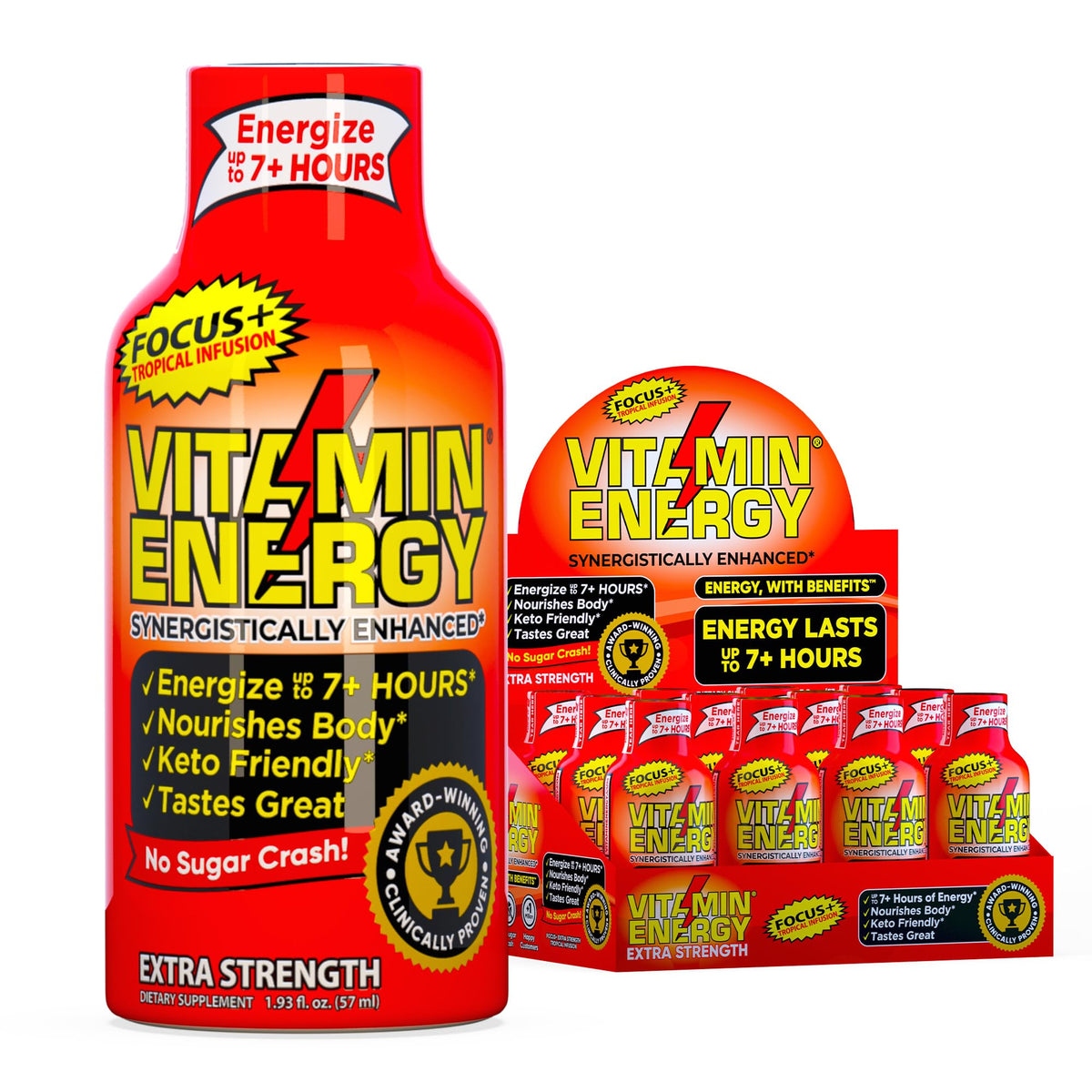 Vitamin Energy Focus+ tropical infusion bottle for sustained focus
