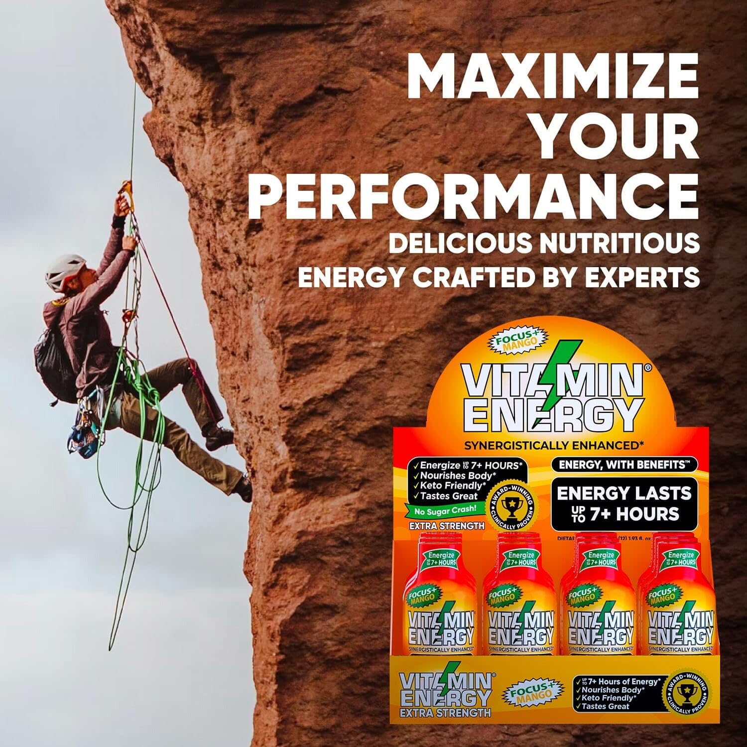 Vitamin Energy Focus+ energy shot glass ready for a daytime boost.
