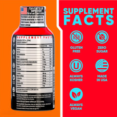 Vitamin Energy Focus+ mango shot pouring into a glass for quick focus.