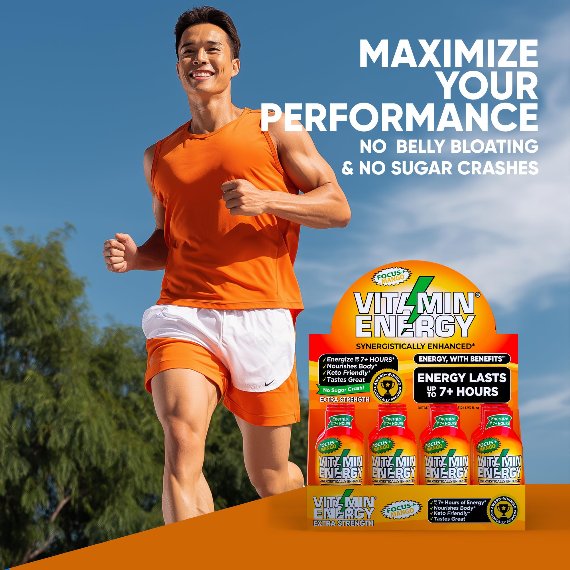 Vitamin Energy Focus+ mango imagery conveys refreshing flavor and aroma.