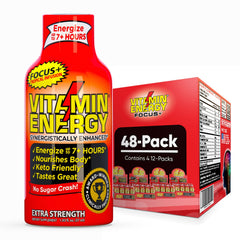 Vitamin Energy Focus+ Shot Tropical Infusion bottle boosts focus on the go.