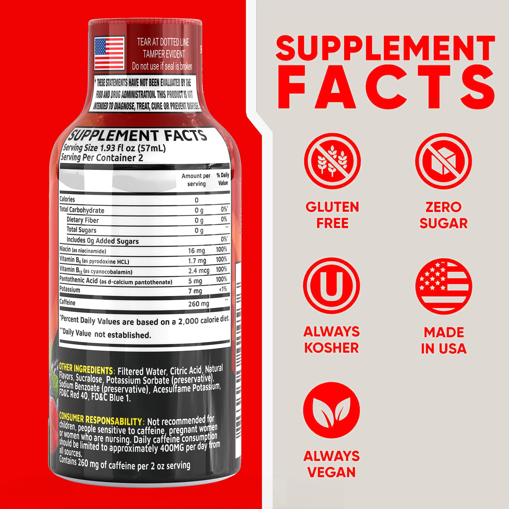 Vitamin Energy Fruit Punch energy shot being poured for quick energy