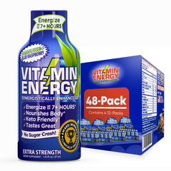 Vitamin Energy Immune+ shot front label, blue raspberry flavor, zero sugar.