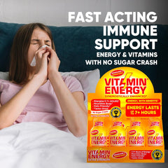 Vitamin Energy Immune+ gluten-free badge communicates dietary flexibility