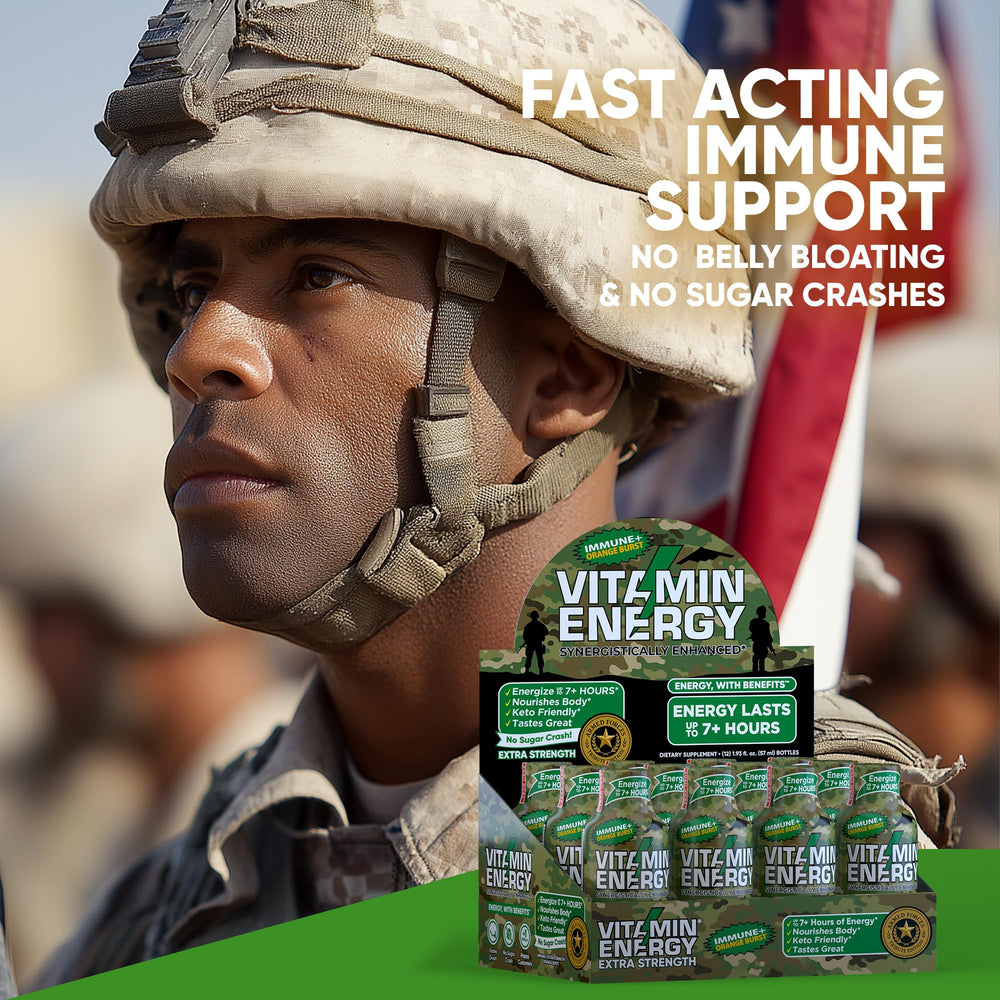 Vitamin Energy Immune+ green tea extract highlights natural energy support.