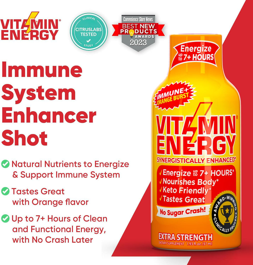 Vitamin Energy Immune+ on-the-go shot inside a gym bag for durable energy