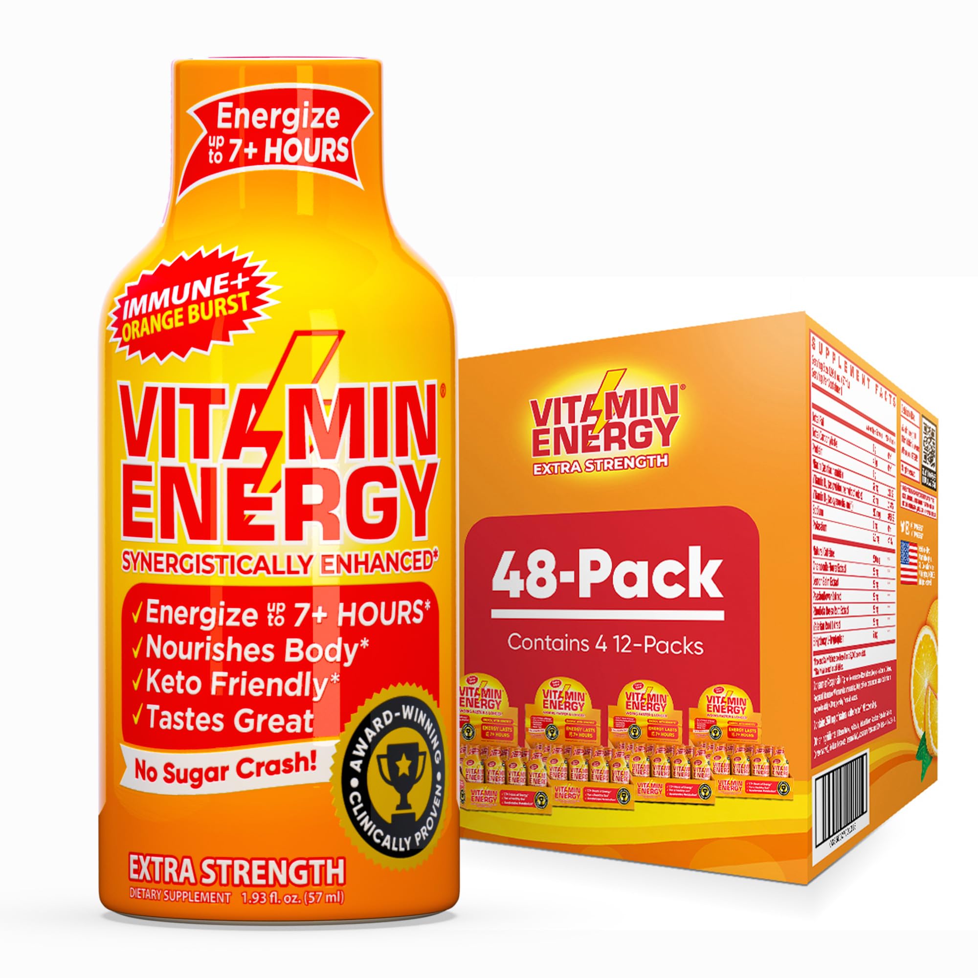 Vitamin Energy Immune+ orange burst shot 48-pack for on-the-go energy and focus