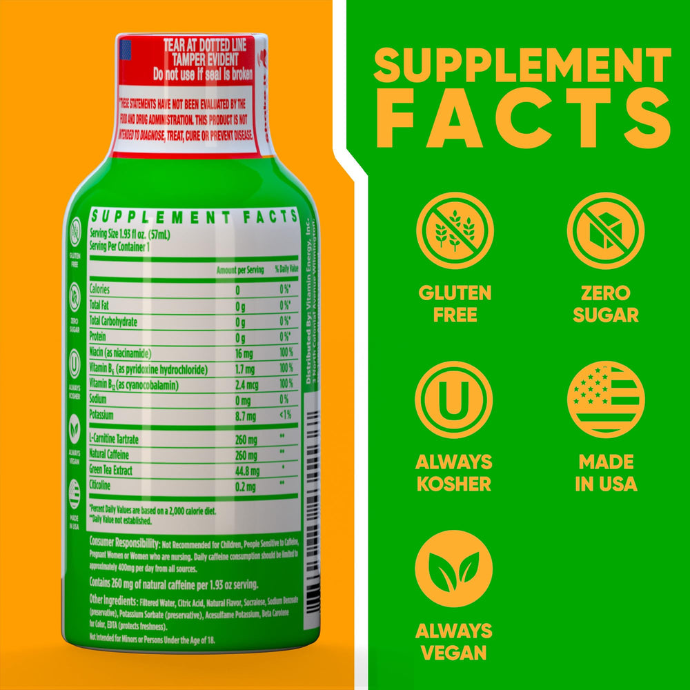 Vitamin Energy Immune+ ingredients close-up highlighting caffeine and B vitamins for focus.