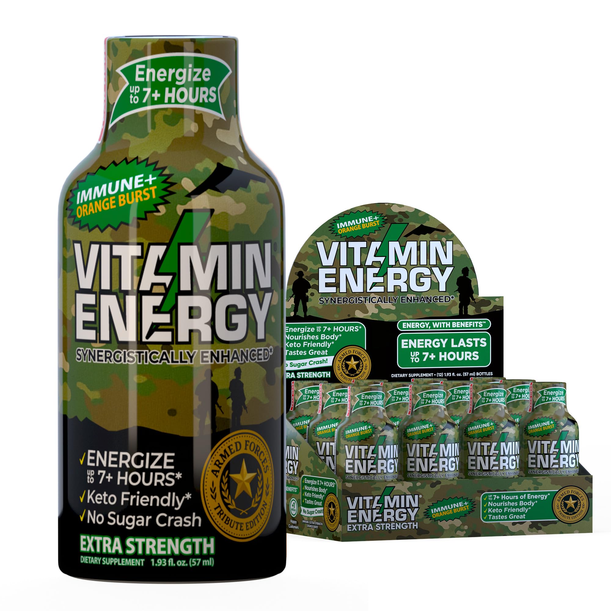 Vitamin Energy Immune+ orange bottle showing energy-focused formula