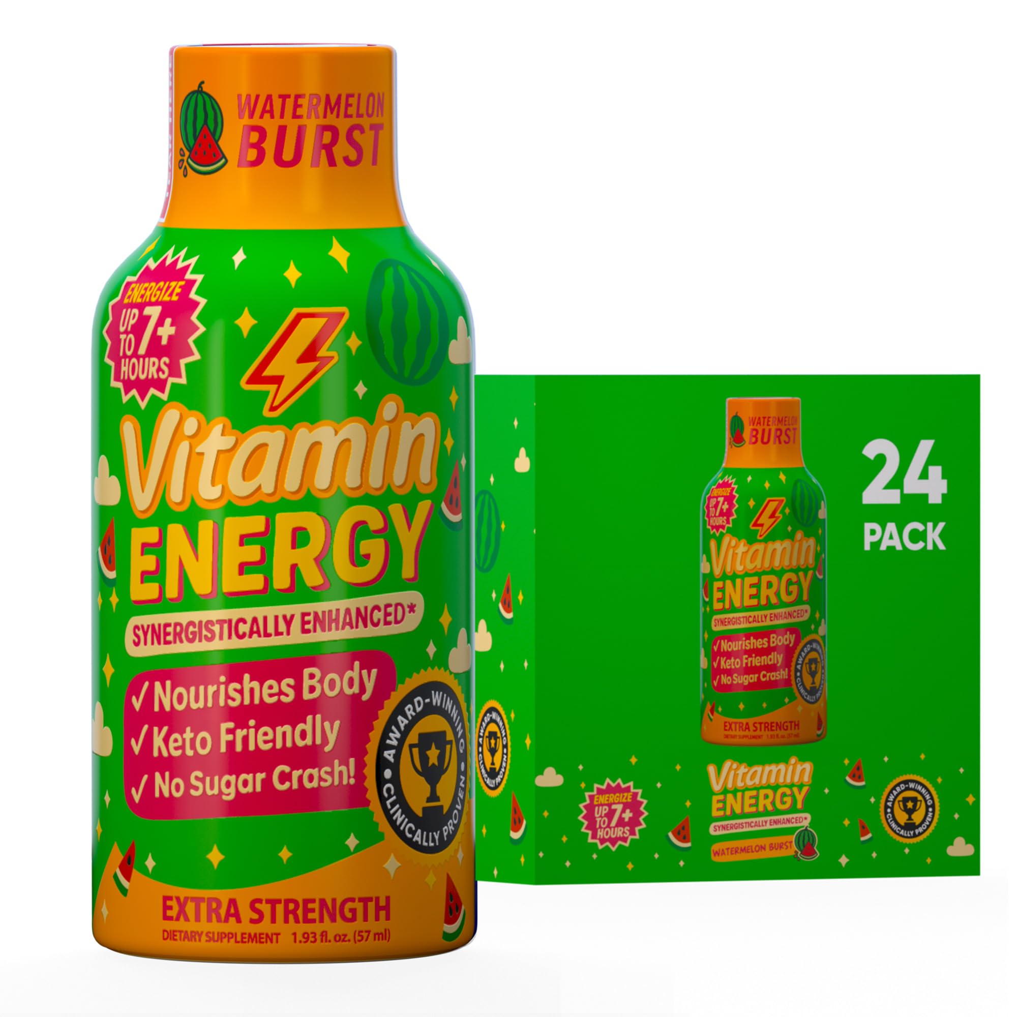 Vitamin Energy Immune+ Watermelon Burst bottle front for a quick energy boost.