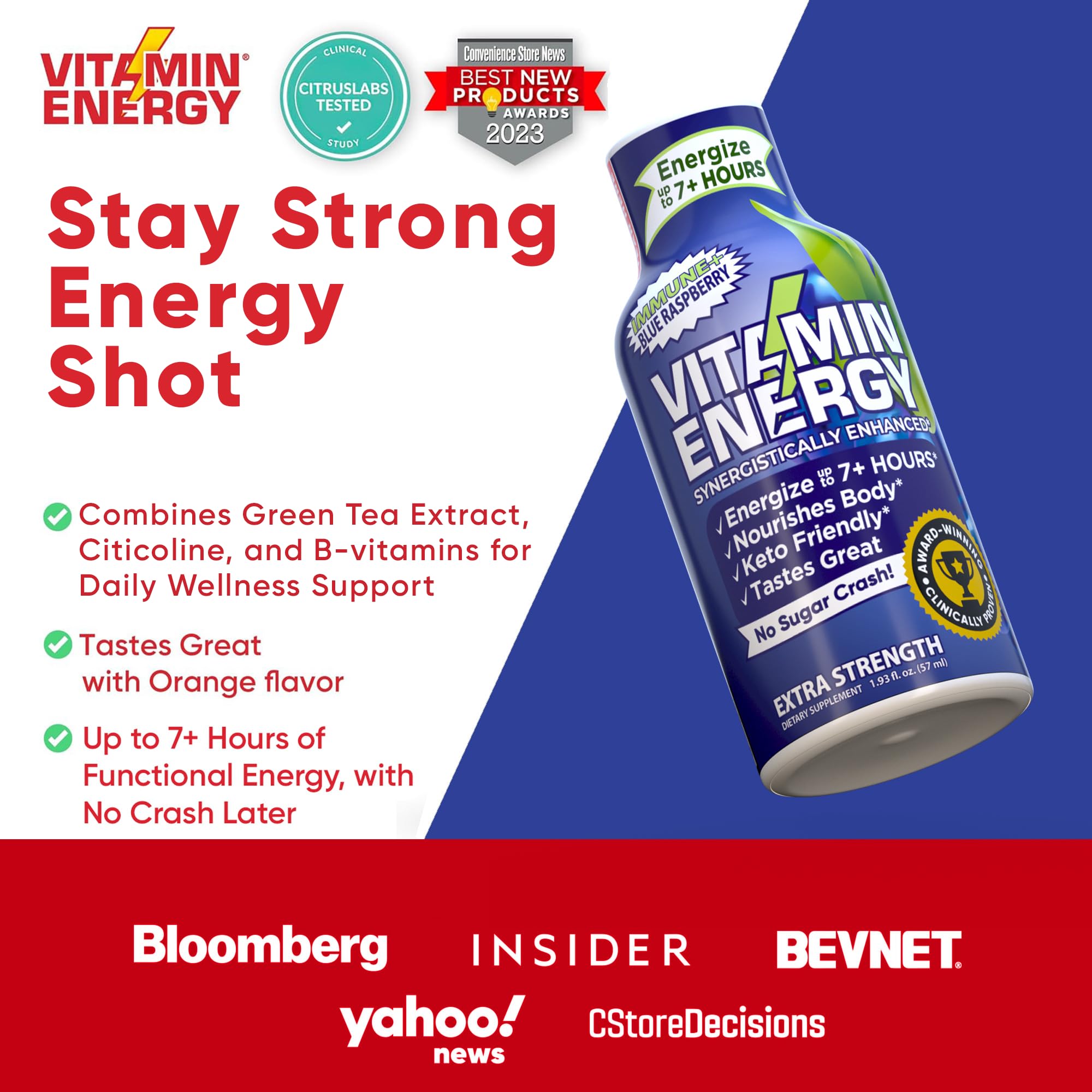 Front panel shows zero sugar and gluten-free status on Vitamin Energy Immune+