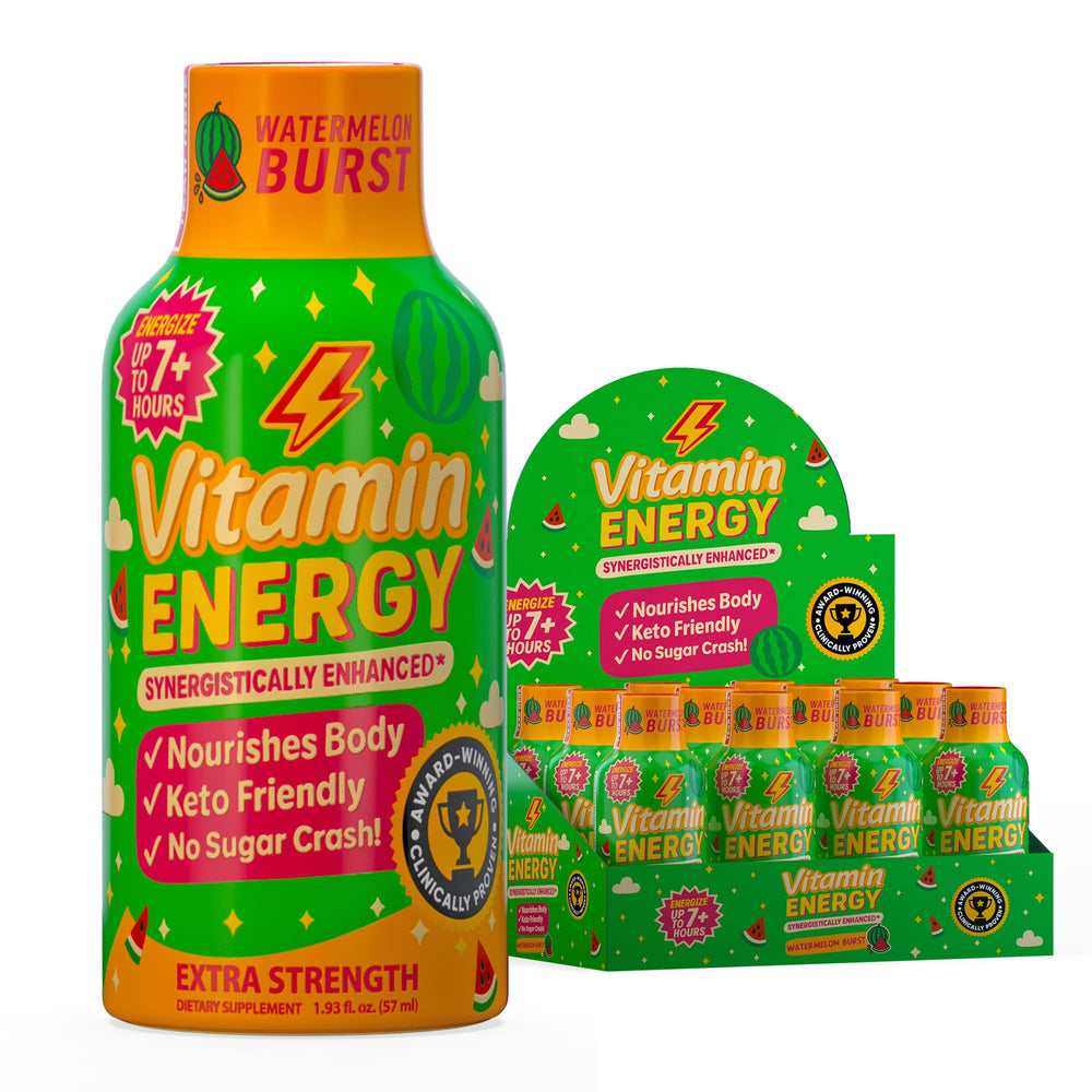Vitamin Energy Immune+ Watermelon Burst bottle on a clean surface for a quick energy boost