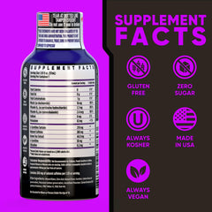 Vitamin Energy ImmunePlus bottle closeup highlights caffeine content for focus.