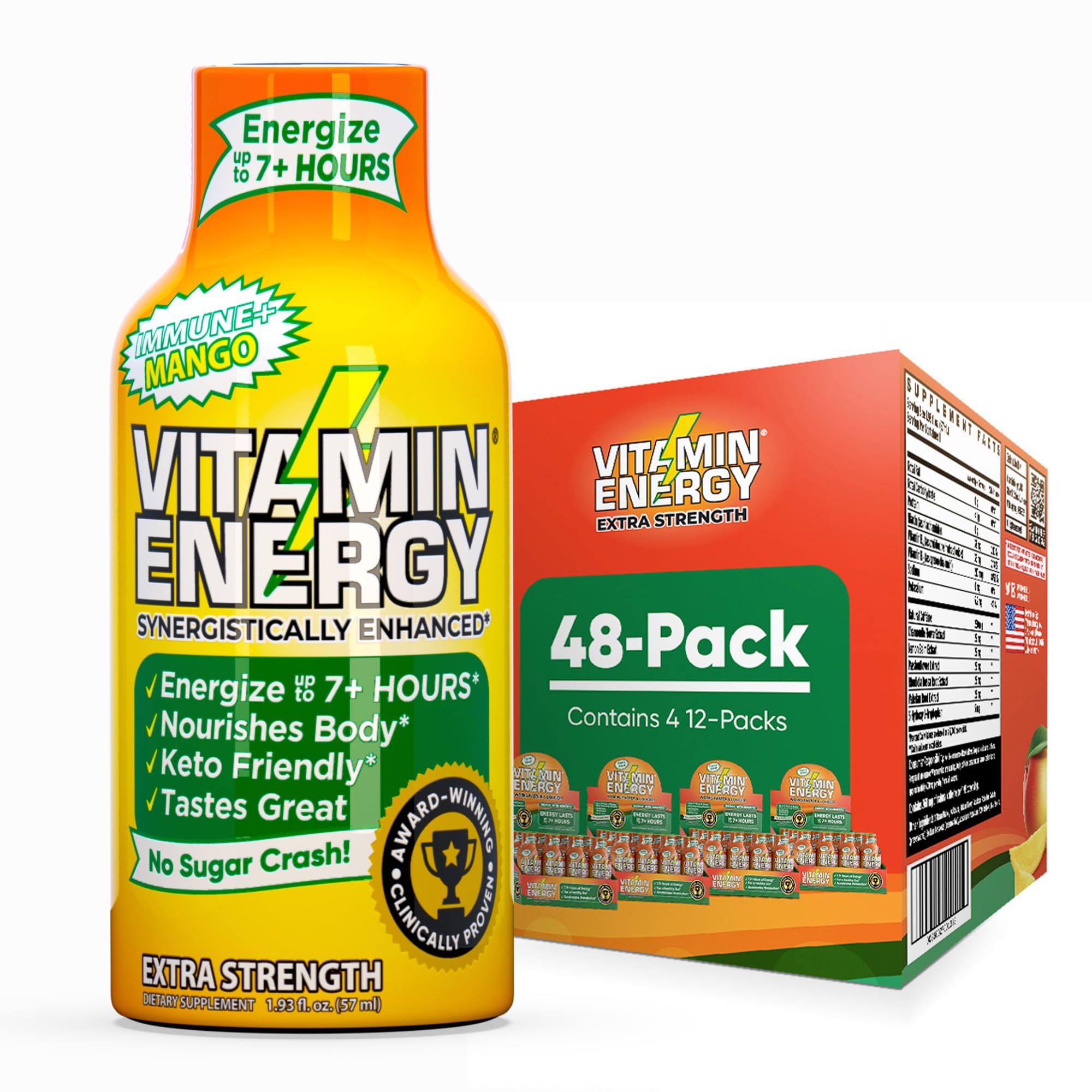 Vitamin Energy Immune+ mango shot pack with bold flavor and on-the-go energy