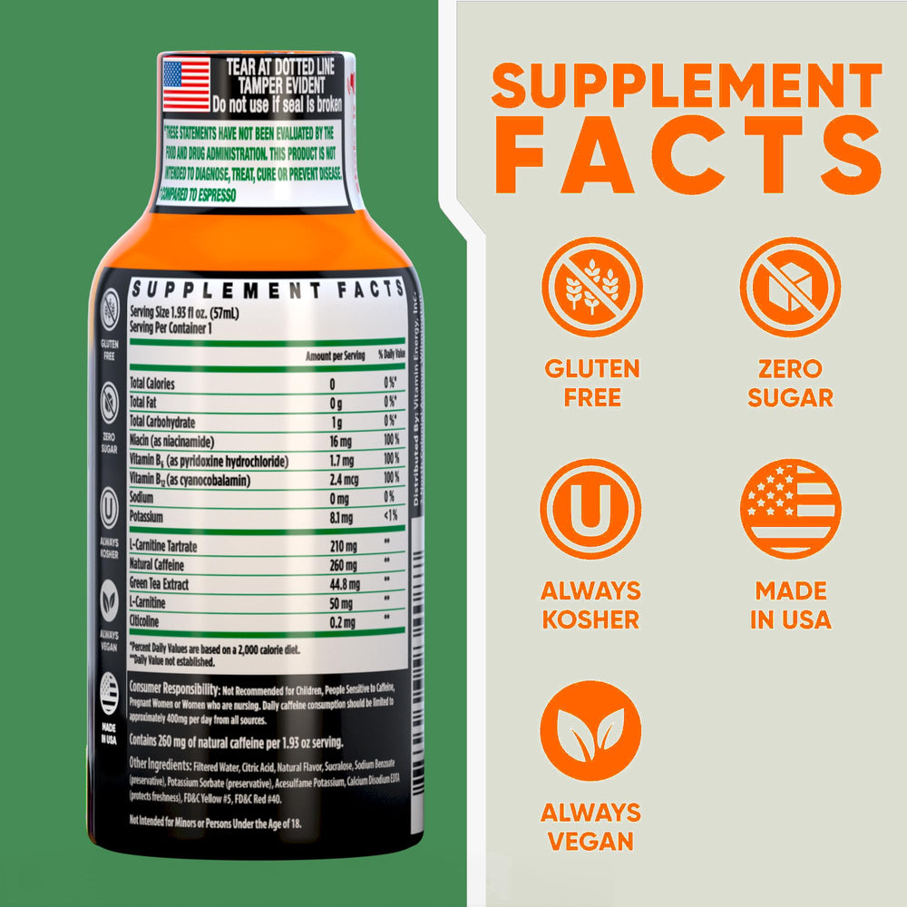 Vitamin Energy Immune+ Mango shot being poured for quick alertness.