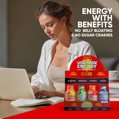 Vitamin Energy box close-up shows compact packaging for travel use.